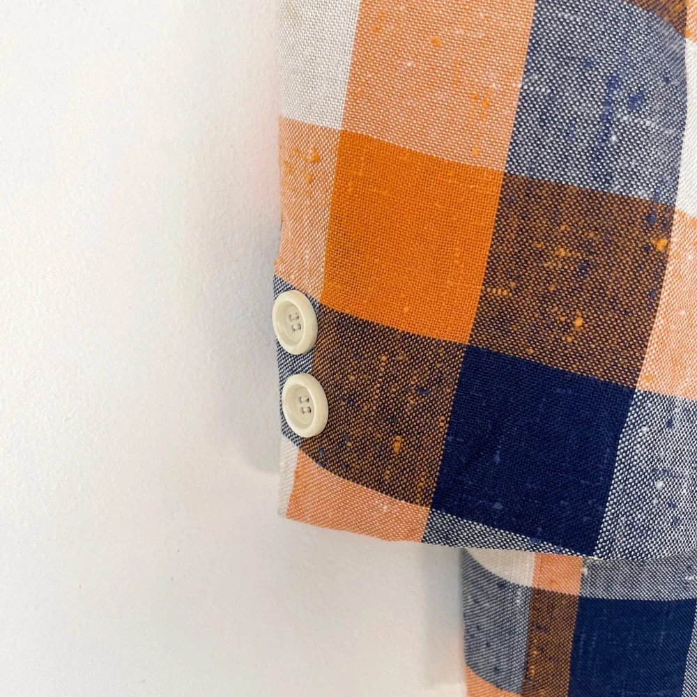 Vintage Plaid Blazer Sport Coat Textured Slub Two Button XL Retro Preppy 70s